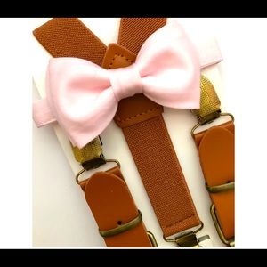 Kids suspenders (2), pink bow ties (2) w/ pillow